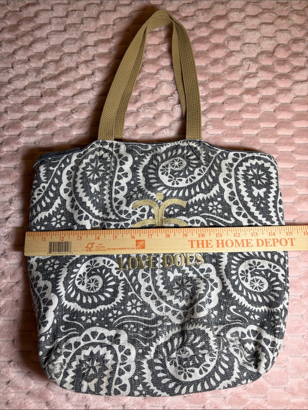 100% Cotton Handmade Gray & White Tote with Gold Logo - Picture 14 of 14